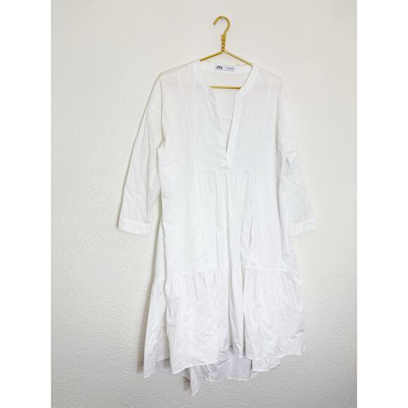 Zara White Long Poplin Midi Dress Size Small Cotton Lagenlook Quiet Luxury - Picture 3 of 15